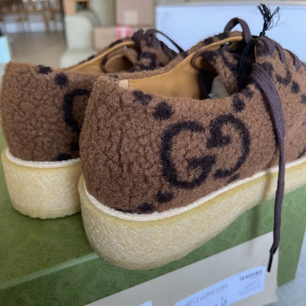 Gucci Hooper Men's Brown Lace up Knit Fur GG shoe, Sz. Gucci 9, , 719712